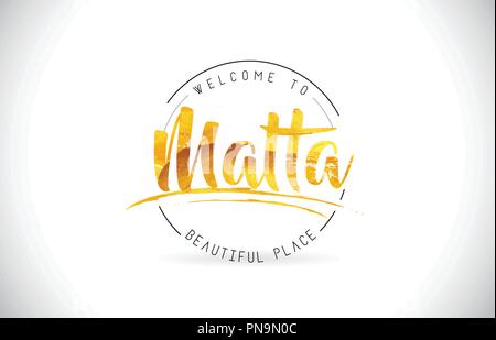 Malta Welcome To Word Text with Handwritten Font and Golden Texture Design Illustration Vector. Stock Vector