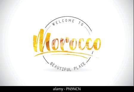 Morocco Welcome To Word Text with Handwritten Font and Golden Texture Design Illustration Vector. Stock Vector