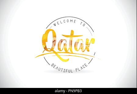 Qatar Welcome To Word Text with Handwritten Font and Golden Texture Design Illustration Vector. Stock Vector