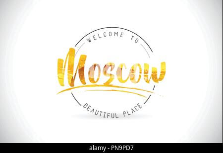 Moscow Welcome To Word Text with Handwritten Font and Golden Texture Design Illustration Vector. Stock Vector