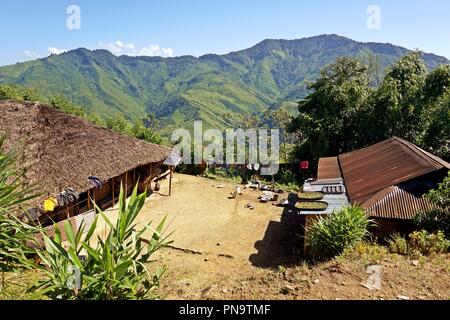 Wodden long house in Longwa tribal village, Mon, Nagaland, India, Myanmar Stock Photo