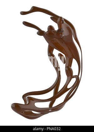 Abstract splash of liquid chocolate isolated on white background. 3d rendering. Stock Photo