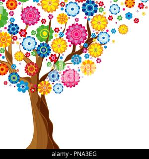 Flowers spring blooming tree on a white  background, floral vector illustration. Stock Vector