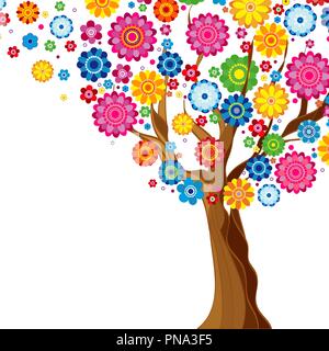 Flowers spring blooming tree on a white  background, floral vector illustration. Stock Vector