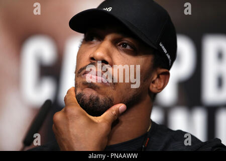 Anthony Joshua during the press conference at Wembley Stadium, London. Stock Photo