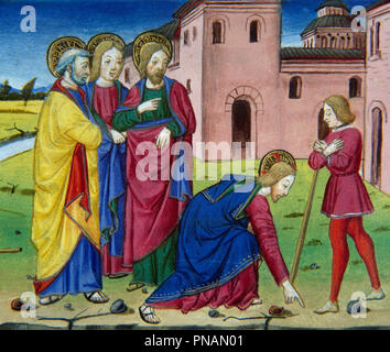 Cristoforo de Predis (1440-1486). Italian miniaturist. Jesus cures a blind man by birth. Codex of Predis, 1476. Royal Library. Turin, Italy. Stock Photo