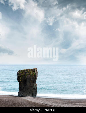 Alone basalt rock on Iceland coastline Stock Photo