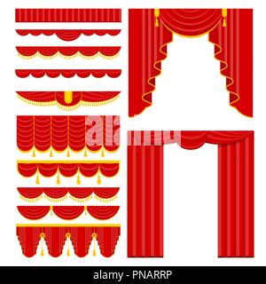 set of red theater curtain and lambrequins Stock Vector