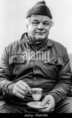 Hungarian having coffee in his home, Korod, Croatia, 1998 Stock Photo