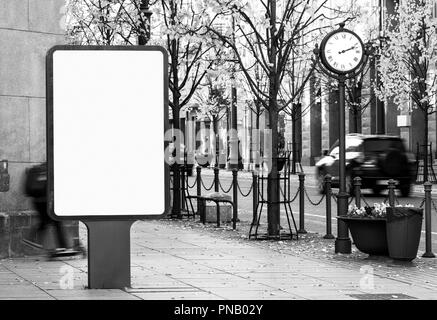 Blank black and white high contrast outdoor billboard mockup on city street Stock Photo