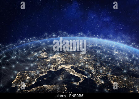 European telecommunication network connected over Europe, France, Germany, UK, Italy, concept about internet and global communication technology for f Stock Photo