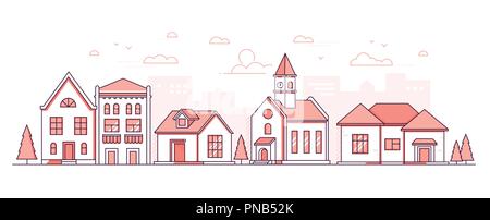 City district - modern thin line design style vector illustration Stock Vector