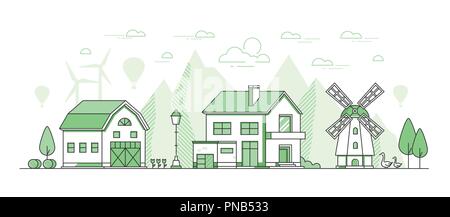 Eco farming - thin line design style vector illustration Stock Vector