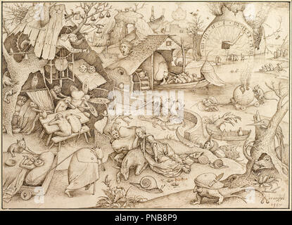 Desidia (Sloth), 1557. Date/Period: 1557. Pen and gray-brown ink, transfer lines. Author: Pieter Brueghel The Elder. Bruegel (Brueghel), Pieter, the Elder. Stock Photo