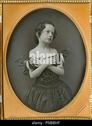 Young Girl with Arms Crossed. Date/Period: Ca. 1852 - ca. 1858. Photograph. Daguerreotype Daguerreotype. Height: 120.70 mm (4.75 in); Width: 92.10 mm (3.62 in). Author: Jeremiah Gurney. Stock Photo