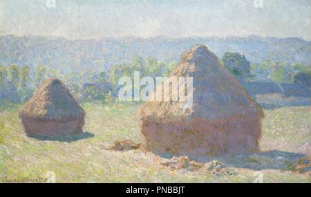 Haystacks, end of Summer Meules, fin de l'été. Date/Period: 1891. Painting. Oil on canvas. Height: 600 mm (23.62 in); Width: 1,000 mm (39.37 in). Author: CLAUDE MONET. MONET, CLAUDE. Stock Photo