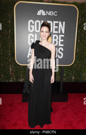 Nominated for BEST PERFORMANCE BY AN ACTRESS IN A TELEVISION SERIES – COMEDY OR MUSICAL for her role in 'The Marvelous Mrs. Maisel,' actress Rachel Brosnahan arrives at the 75th Annual Golden Globe Awards at the Beverly Hilton in Beverly Hills, CA on Sunday, January 7, 2018. Stock Photo