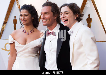 Camila Alves, Matthew McConaughey and Timothee Chalamet arrive to The 90th Oscars® at the Dolby® Theatre in Hollywood, CA on Sunday, March 4, 2018.  File Reference # 33546 298PLX  For Editorial Use Only -  All Rights Reserved Stock Photo