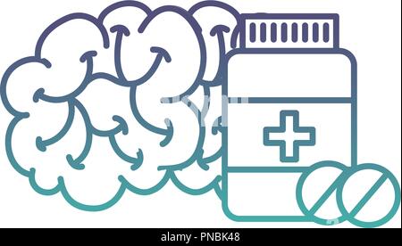 human brain mental care bottle medicine Stock Vector