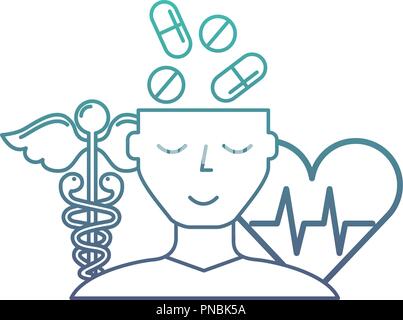 human profile pills mental heartbeat caduceus Stock Vector