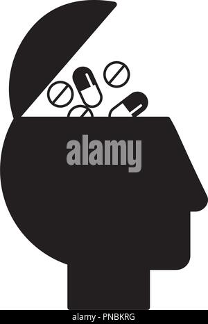 profile human head filled pills medication Stock Vector