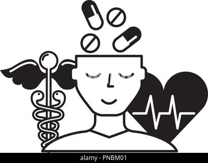 human profile pills mental heartbeat caduceus Stock Vector