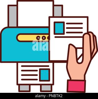 hand holding paper copy printer machine Stock Vector