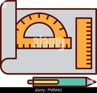 graphic design sheet protractor ruler and pen Stock Vector