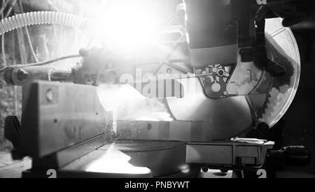 Workshop with tools and electric saws in the process Stock Photo