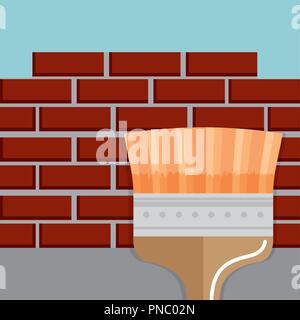 paint brush with wall Stock Vector