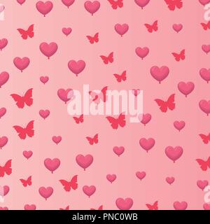 Hearts and butterfly background pattern Stock Vector