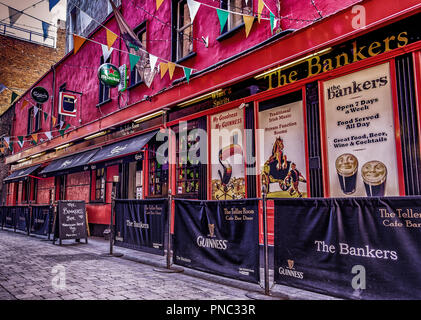 Dublin, Ireland, March 2018, outside The Bankers (Pub, bar, restaurant) in Dame Stock Photo