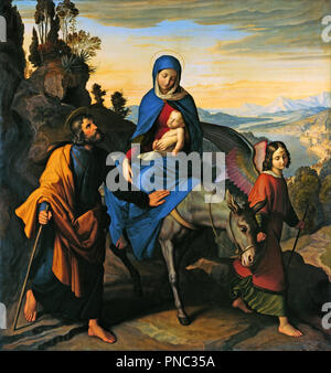 The Flight into Egypt. Date/Period: 1828. Painting. Oil on canvas. Height: 1,205 mm (47.44 in); Width: 1,140 mm (44.88 in). Author: Julius Schnorr von Carolsfeld. SCHNORR VON CAROLSFELD, JULIUS. Stock Photo