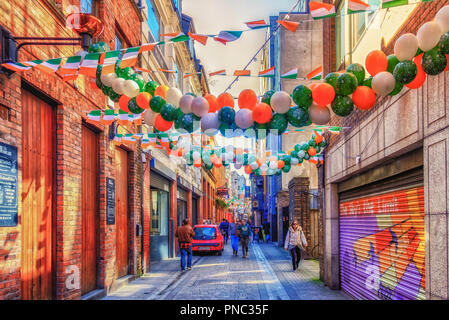 Dublin, Ireland, March 2018, street decoration in Dame Lane for St Patrick's Day Stock Photo