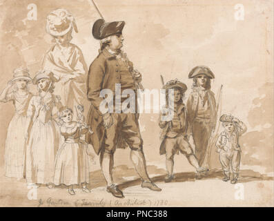 James Gandon and Family. Date/Period: 1780. Portrait. Brown wash and brown ink over graphite on medium, cream, slightly textured wove paper. Height: 146 mm (5.74 in); Width: 194 mm (7.63 in). Author: Paul Sandby. Stock Photo