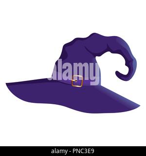 Vector illustration of a cartoon Halloween witch hat. Witch hat with buckle isolated on white background. Design element for Halloween. Stock Vector