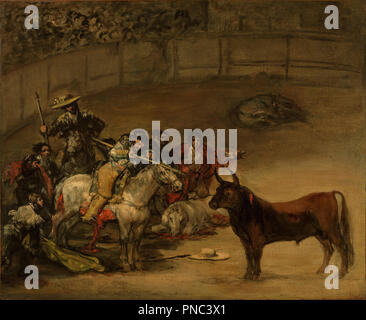 Bullfight, Suerte de Varas. Date/Period: 1824. Painting. Oil on canvas. Height: 495 mm (19.48 in); Width: 610 mm (24.01 in). Author: GOYA, FRANCISCO DE.