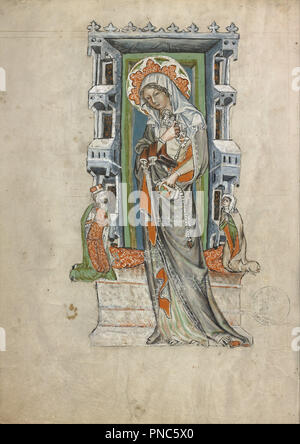 Saint Hedwig of Silesia with Duke Ludwig of Legnica and Brieg and Duchess Agnés. Date/Period: 1353. Folio. Tempera colors, colored washes, and ink on parchment. Height: 341 mm (13.42 in); Width: 248 mm (9.76 in). Author: Court workshop of Duke Ludwig I of Liegnitz and Brieg. Court workshop of Duke Ludwig I of Liegnitz. Stock Photo