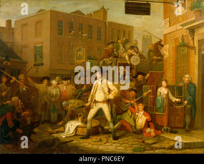 Scene in a London Street. Date/Period: 1770. Painting. Oil on canvas. Height: 1,124 mm (44.25 in); Width: 1,416 mm (55.74 in). Author: John Collet. Stock Photo
