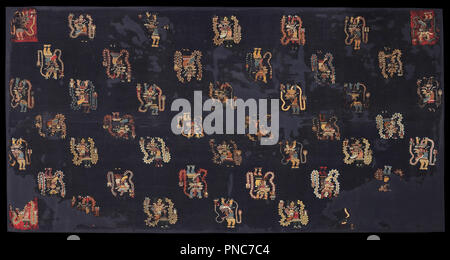 Ceremonial mantle with representations of supernatural beings with appendages emerging from their bodies. Date/Period: 100 BCE - 100. Embroidered plain cotton weave. Height: 1,280 mm (50.39 in); Width: 2,390 mm (94.09 in). Author: Paracas style. Stock Photo