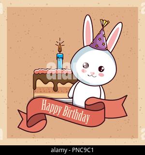 happy birthday card with cute rabbit Stock Vector