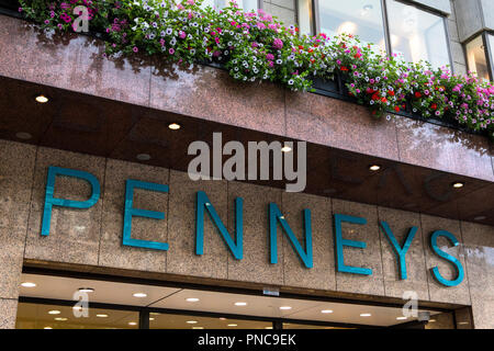 Dublin, Republic of Ireland - August 14th 2018: The sign above the entrance to a Penneys store in the city of Dublin in the Republic of Ireland, on 14 Stock Photo