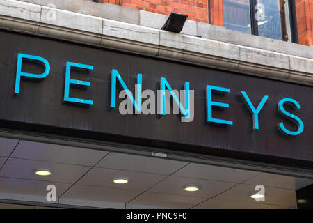 Dublin, Republic of Ireland - August 14th 2018: The sign above the entrance to a Penneys store in the city of Dublin in the Republic of Ireland, on 14 Stock Photo