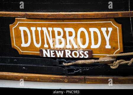 New Ross, Republic of Ireland - August 14th 2018: A detail of the replica Dunbrody famine ship, moored on the Quay in the town of New Ross in County W Stock Photo