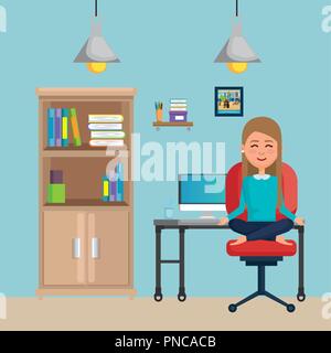 Business Woman Practicing Yoga In Office Desk Stock Vector Art