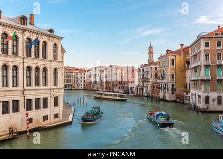 Water traffic at Grand Canal in Venice at the sunset, Italy. Stock Photo