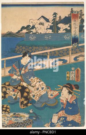 Viewing the seashore at the Eguchi Inn (one of a triptych with F1978.58 and F1978.59). Date/Period: Ca. 1860. Print. Ink and color on paper; woodblock print. Height: 363 mm (14.29 in); Width: 242 mm (9.52 in). Author: Utagawa Kunisada. Stock Photo