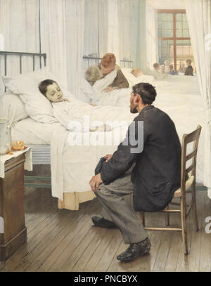 Le Jour de la visite à l'hôpital / Visit day at the Hospital. Date/Period: 1889. Painting. Oil on canvas. Height: 1,200 mm (47.24 in); Width: 950 mm (37.40 in). Author: JEAN GEOFFROY. GEOFFROY, JEAN. Stock Photo