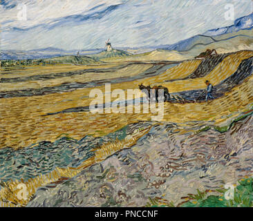 Enclosed Field with Ploughman. Date/Period: 1889. Painting. Oil on canvas. Height: 540 mm (21.25 in); Width: 654 mm (25.74 in). Author: VINCENT VAN GOGH. Stock Photo