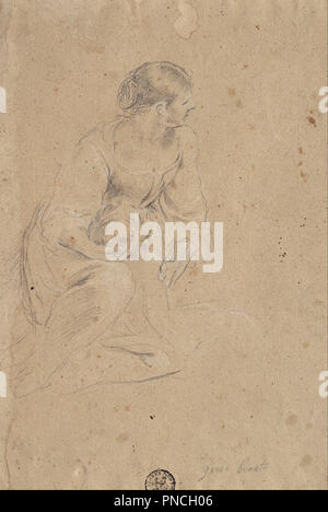 Study of a Female Figure. Date/Period: 1665. Drawing. Black chalk and white chalk on brown paper. Height: 36,900 mm (40.35 yd); Width: 25,200 mm (27.55 yd). Author: Giovanni Bonatti. Stock Photo